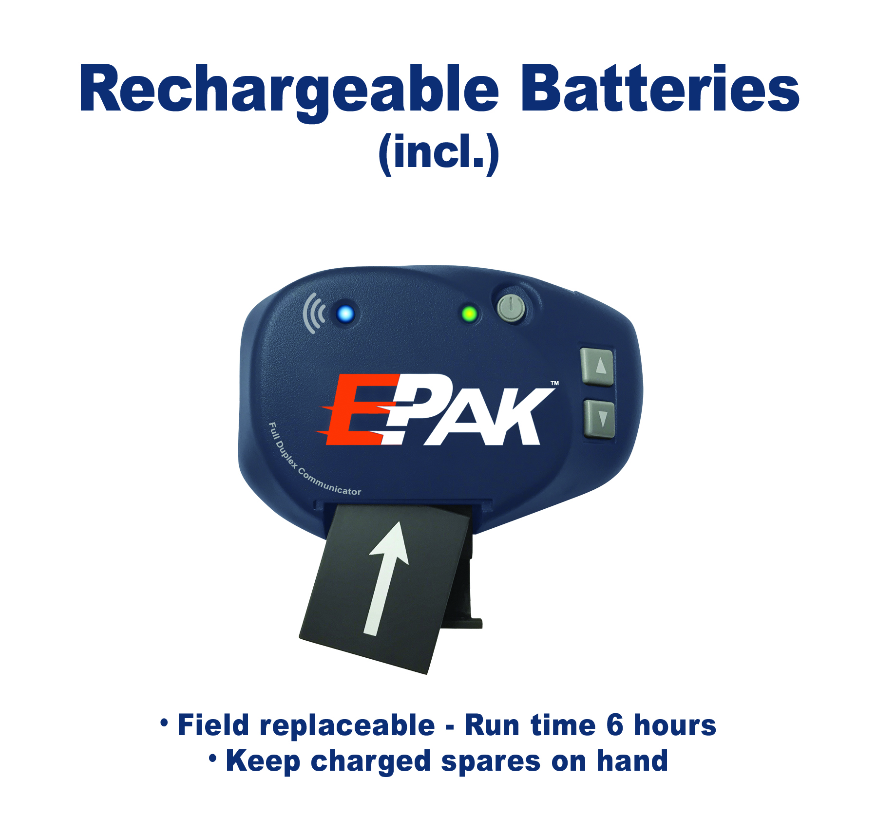 Rechargeable Batteries - Run Time Six hours
