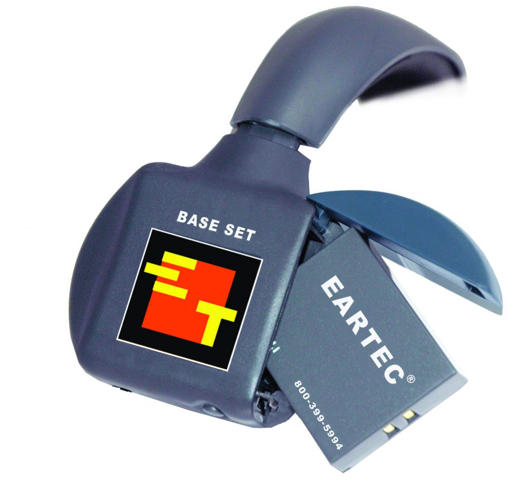 Eartec UltraLITE Battery partially inserted.