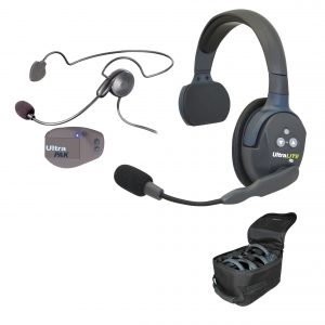 Ultralite single headset, ultrapack beltpack, cyber headset, soft case.