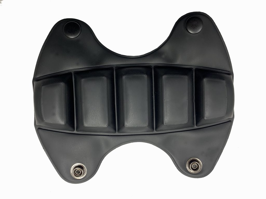 Black leatherette headband pad with snaps for comstar headset.