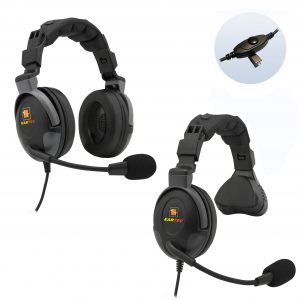 ProLine single ear headset, Proline dual ear headset, inline push to talk button.