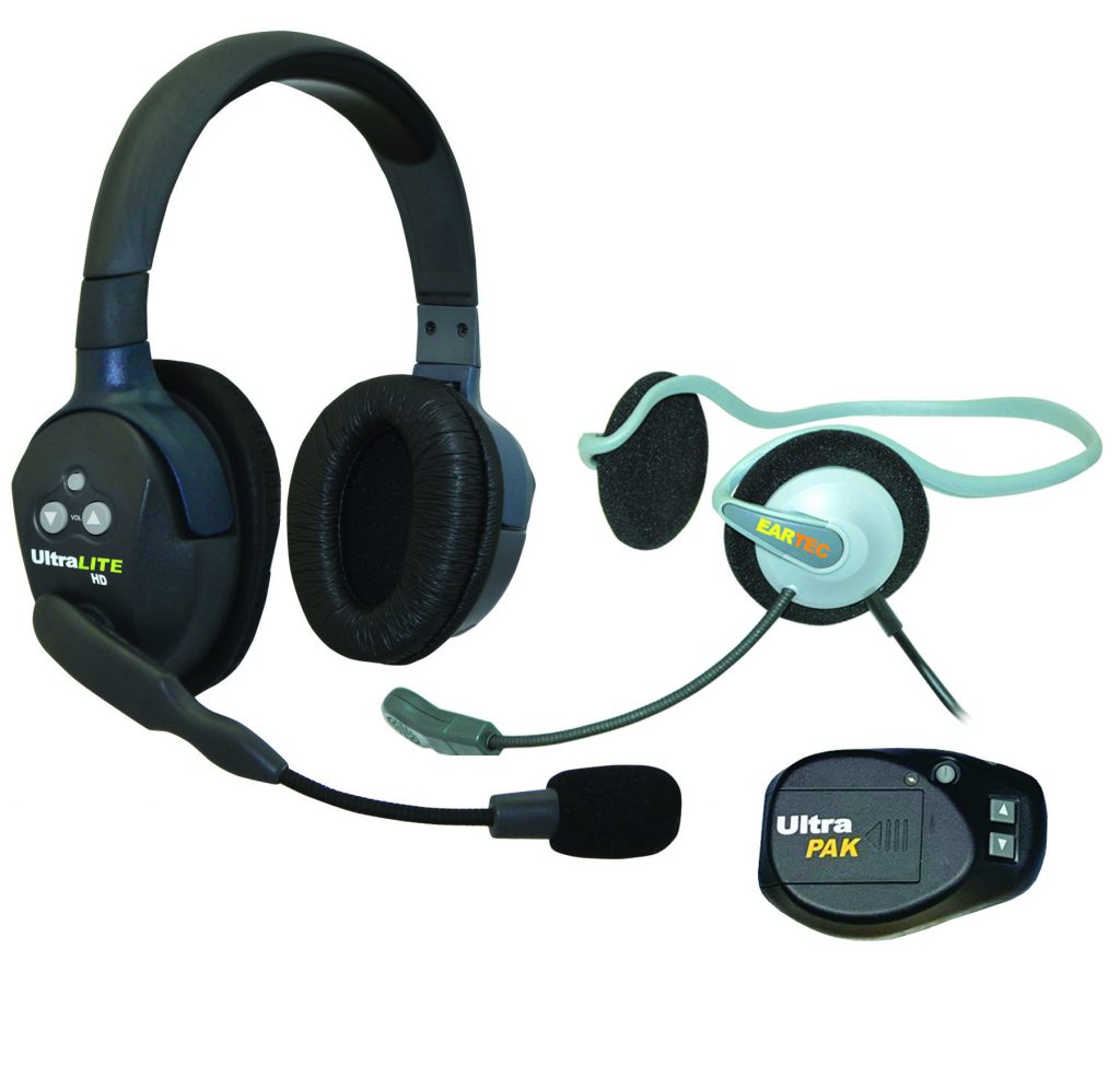 Ultralite double ear headset, Monarch double ear backband headset, UltraPak beltpack.