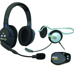Ultralite double ear headset, Monarch double ear backband headset, UltraPak beltpack.