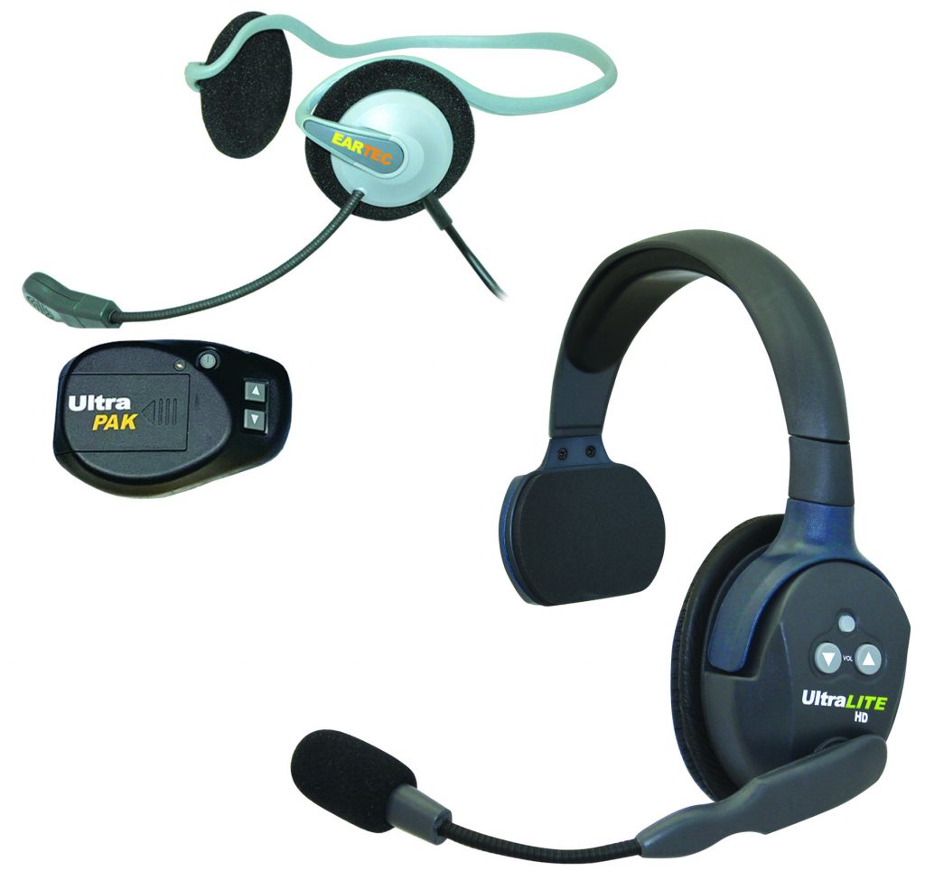 UltraLITE headset, Monarch headset, UltraPak beltpack.