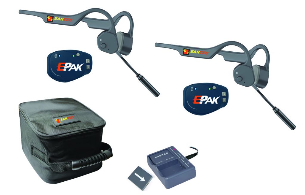 Two EPak beltpacks, two lazer-pro headsets, battery, charger, soft carrying case.